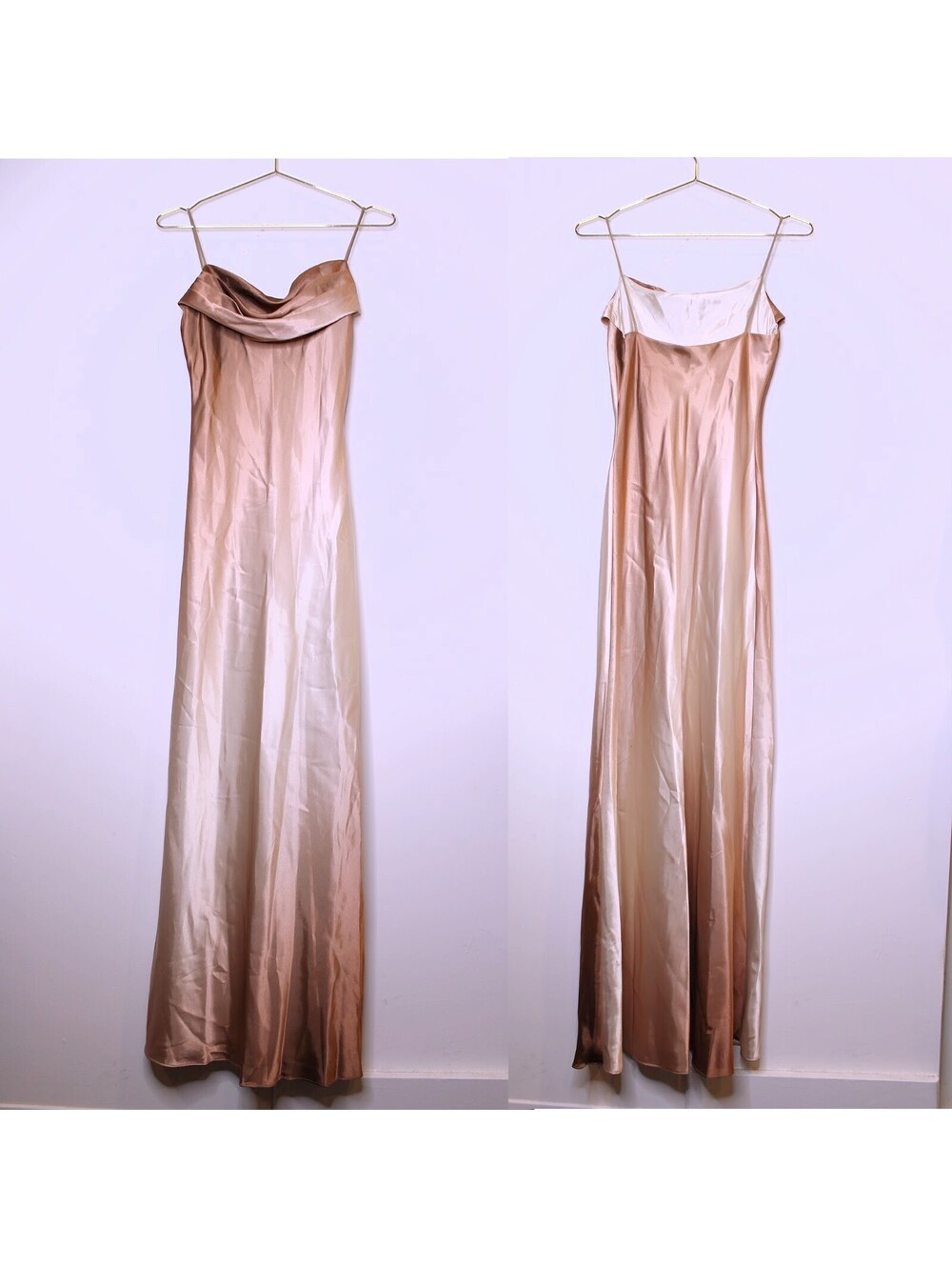 VTG Ombre Champagne Satin Spaghetti Strap Gown - Small